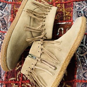 Ugg’s “Shenendoah” Dark Chestnut Bohemian/Hippie Suede Fringe Ankle Boot NIB 8M